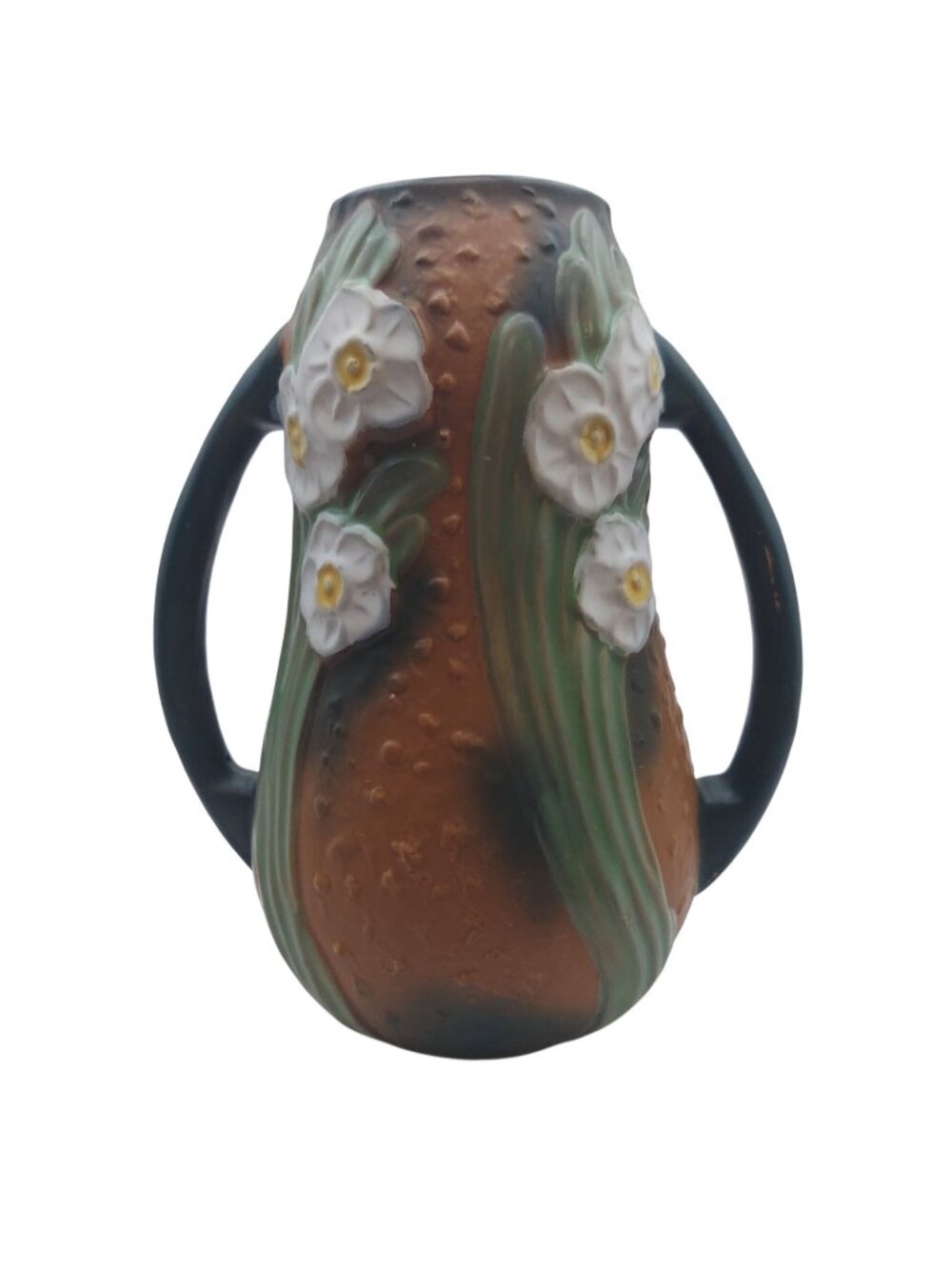 Roseville Art Pottery Vase Double Handled Jonquil Daffodil Floral Reproduction